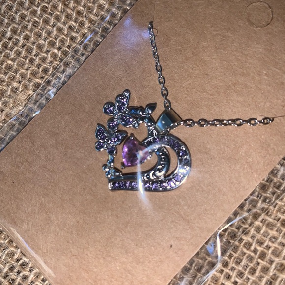 NEW! Silver Heart Pendant Necklace - Purple - Picture 3 of 13